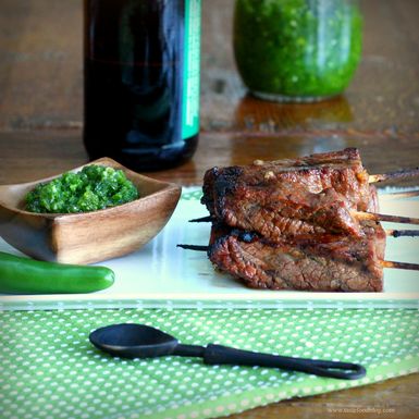 Beer and Sriracha Marinated Beef Skewers