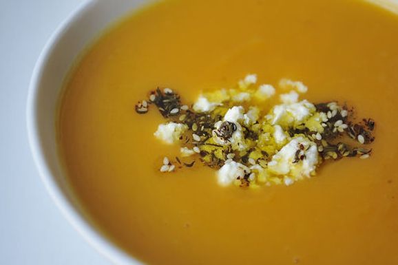 Sweet Potato Soup with Feta and Zaatar oil