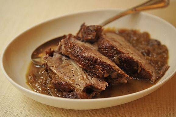 Cider- Braised Pork Shoulder with Caramelized Onion and Apple confit