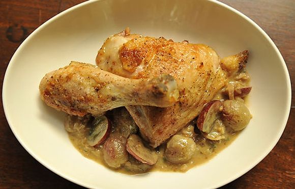 Roast Chicken with Mustard and Grapes