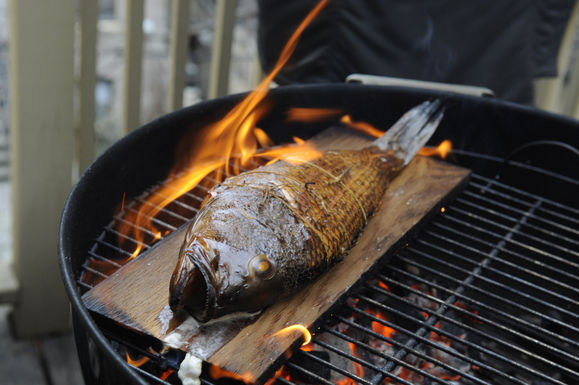 Cedar Plank Grilled Sea Bass