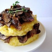 Polenta with mushrooms, bacon and onions