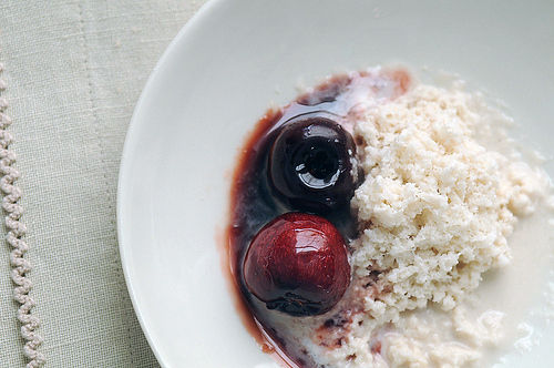 Glazed Cherries with Almond Ice
