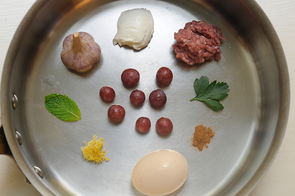 Kefta-Style Meatballs with Grilled Grapes and Yogurt Sauce