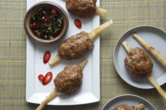Asian Lemongrass Kebabs on Fresh Sugarcane Skewers