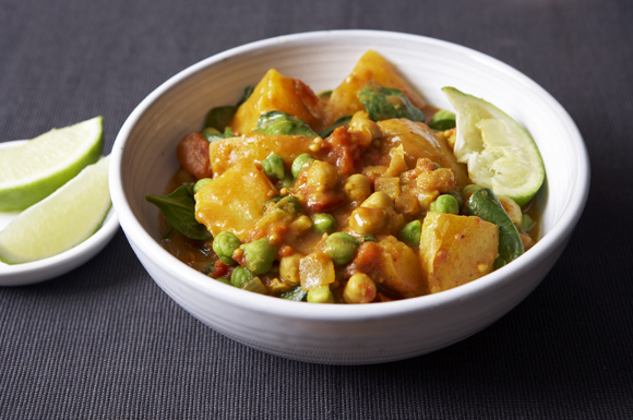Meatless Monday Coconut Curry with Green Garbanzos