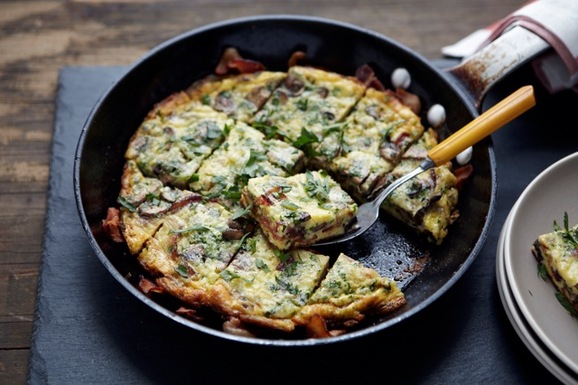 Bacon Wrapped Mushroom and Gruyère Frittata