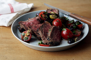 Easy Everyday: NY Strip Steaks with Cherry Tomatoes and Olives