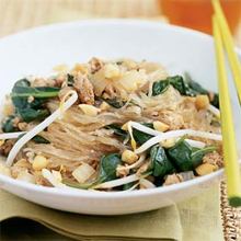 Rice Noodles with Pork, Spinach, and Peanuts Recipe