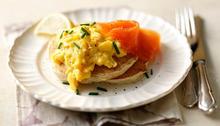 Buckwheat blinis with scrambled eggs and smoked salmon Recipe