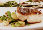 Seared Wild Striped Bass with Sauteed Spring Vegetables Recipe