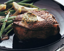 Filets Mignons with Spiced Butter, Glazed Artichokes, and Haricots Verts Recipe