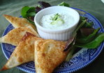 Pan-Fried Bacon, Scallion, Cheddar and Potato Wontons with Herb Dip Recipe