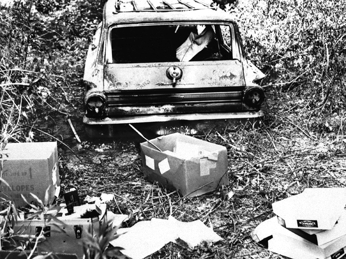 Burned out car belonging to missing civil rights workers.