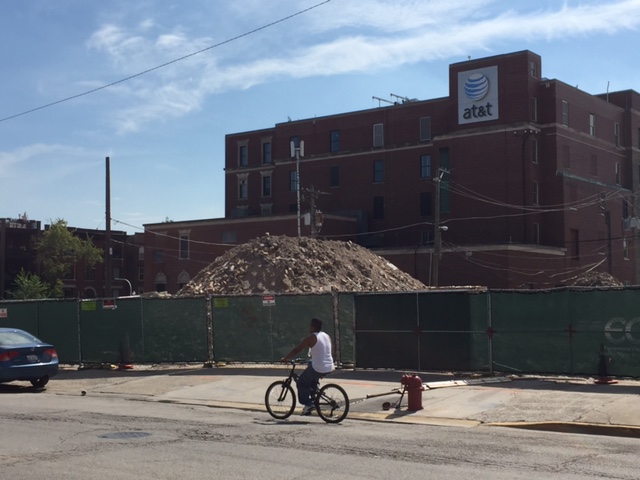 Looking south across Addison Street, to where a Starbucks once stood.
