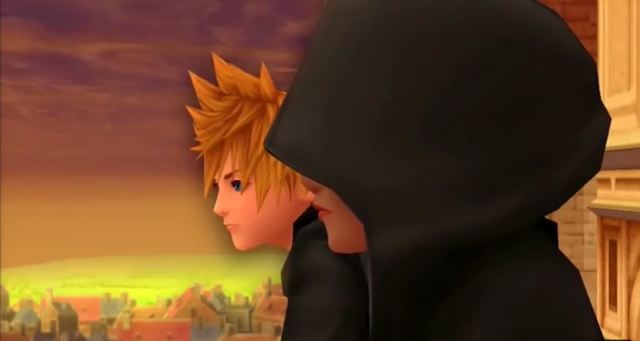 A hooded Xion sits next to Roxas on the Clocktower in 358/2 Days.