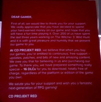The Note from CD Projekt RED
