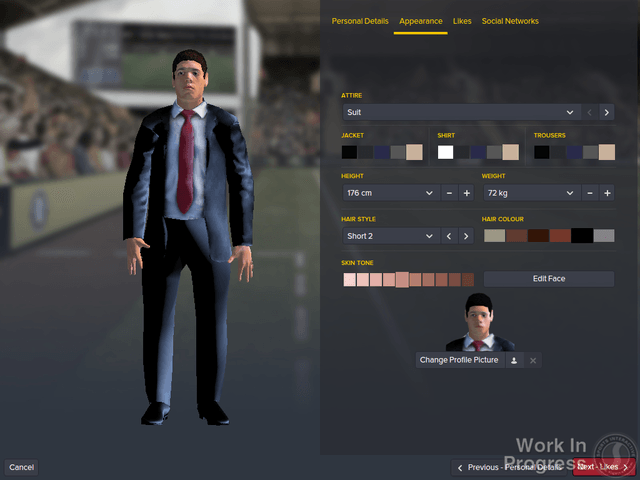 A screen shot of Football Manager 2016's customize a manager screen.