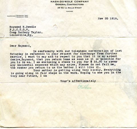 John Dowdle letter to Raymond R. Dowdle (1918)