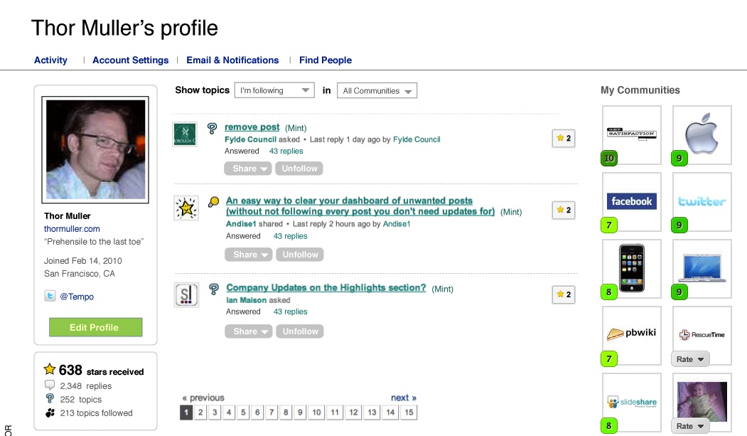 Get Satisfaction User Dashboard