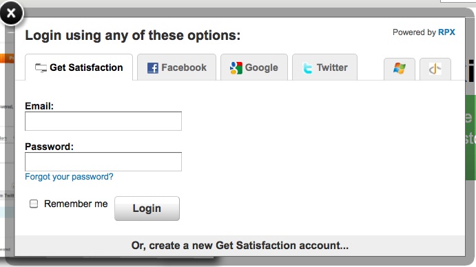 Get Satisfaction login - many options are available