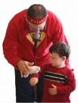 Magician and child and bird