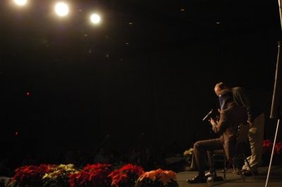 Blindfolded in front of a large audience