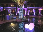LED Uplights set to purple with three illuminated  Glow balls  floating