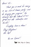thank you note from Faith Hope and Charity residential and community services organization