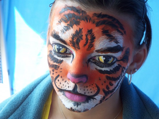 Tiger W/Eyes Painted Over Eyelids
