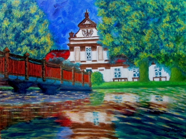 "Kindred" - oil painting on canvas of a house located in Zamość, Poland, the hometown of Priya Melonio's Grandfather. Winner, first place in a Congressional Art Competition. Currently on display at the Capitol Building in Washington, D.C., through July.