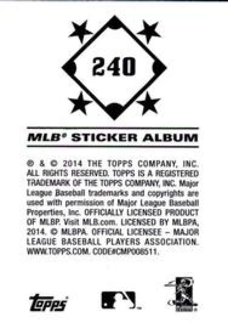 Pick Your Cards 2014 Topps MLB Baseball Sticker Collection (#201-315) - Picture 81 of 231
