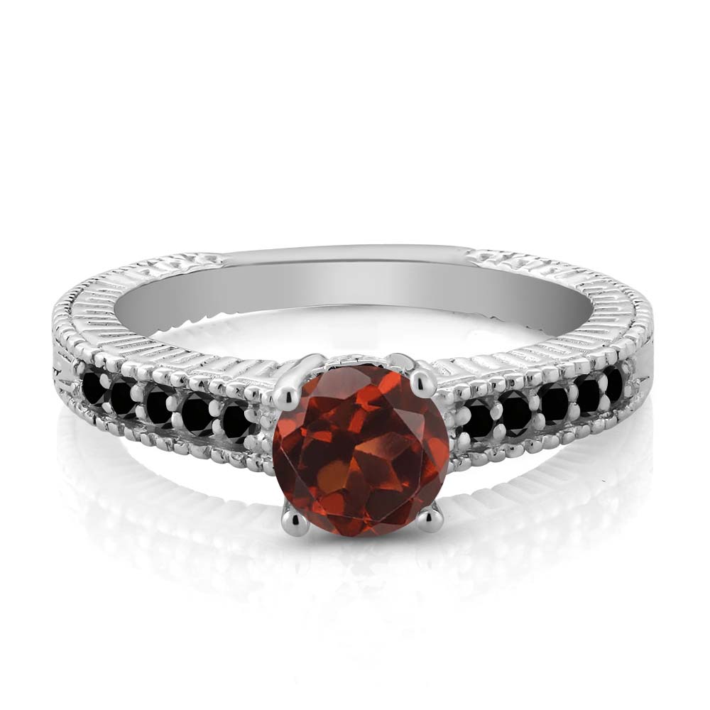 1.17 Ct Round Red Black Diamond 925 Sterling Silver Engagement