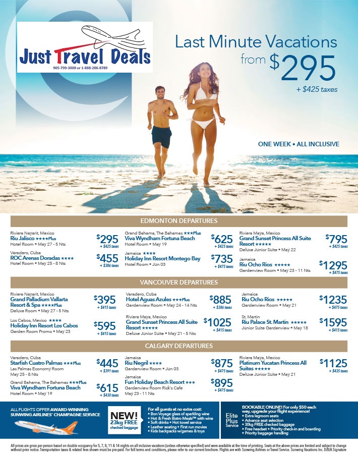 Last Minute Sell Off Vacations from 295 Edmonton, Vancouver