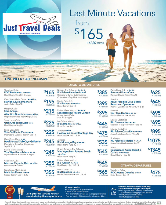 Last minute Cheap Caribbean vacation deals from 165 Toronto & Ottawa