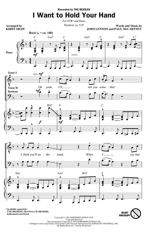 I Want To Hold Your Hand Sheet Music by Kirby Shaw (SKU: 00158245 ...