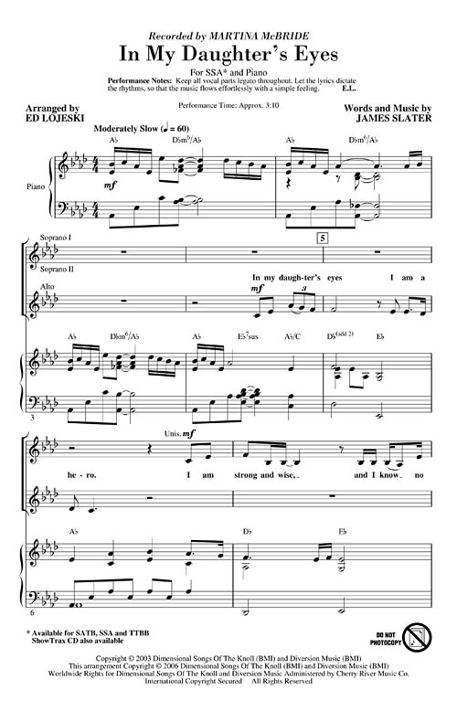 In My Daughter's Eyes Sheet Music by Martina Mcbride (SKU 02500869