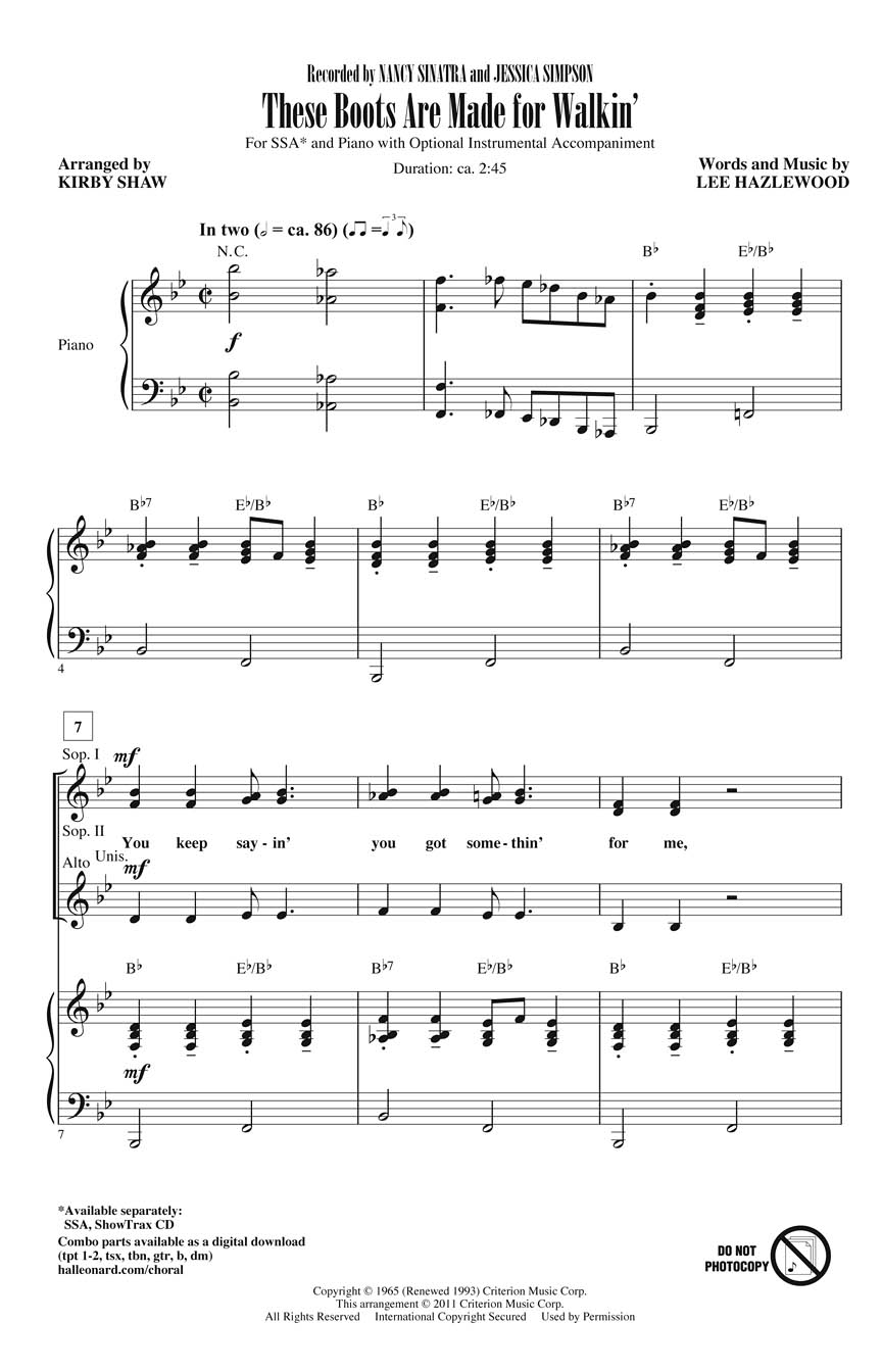 These Boots Are Made For Walkin' Sheet Music by Kirby Shaw (SKU