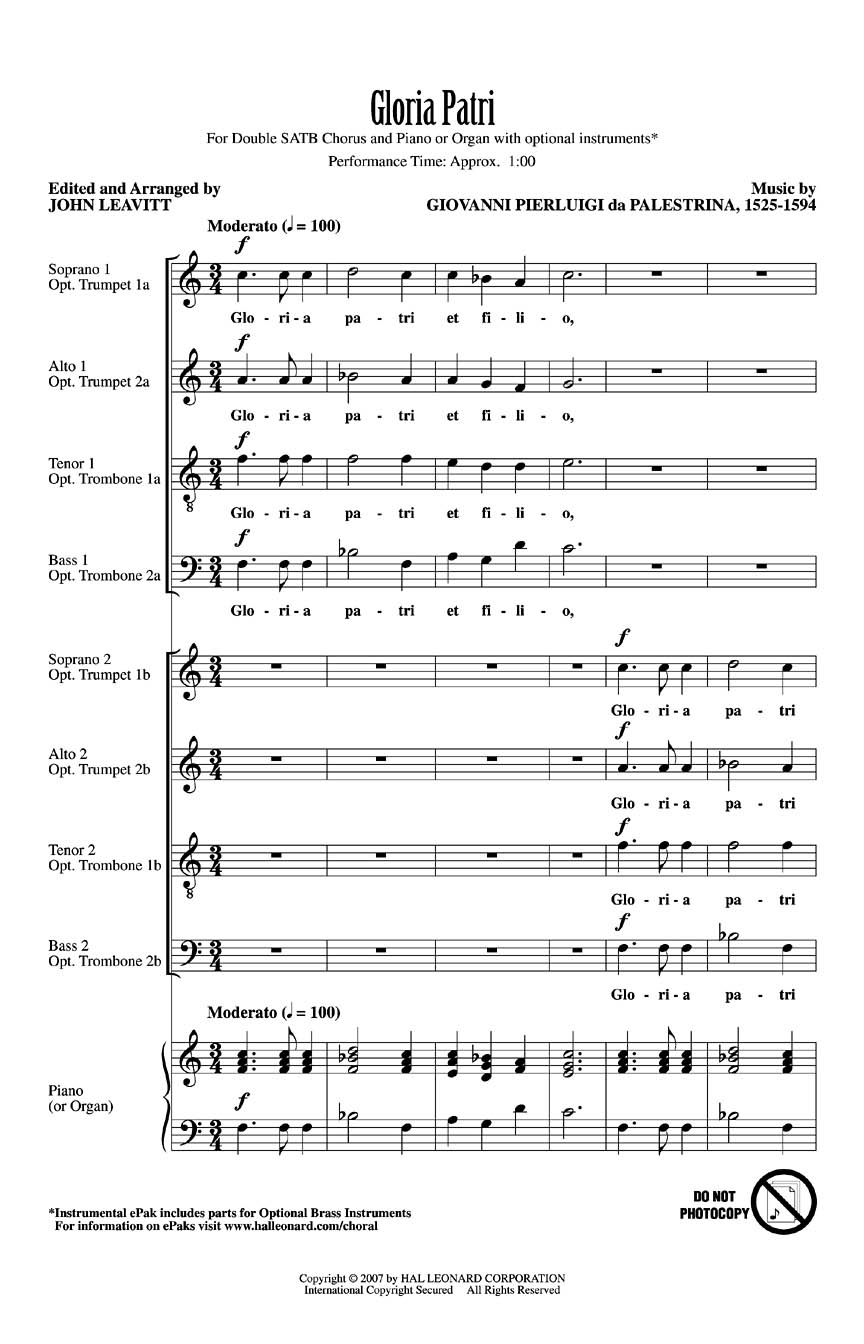Gloria Patri Sheet Music by John Leavitt (SKU: 08596772) - Stanton's ...