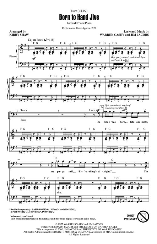 Born to Hand Jive (from Grease) SATB Willis Music Store