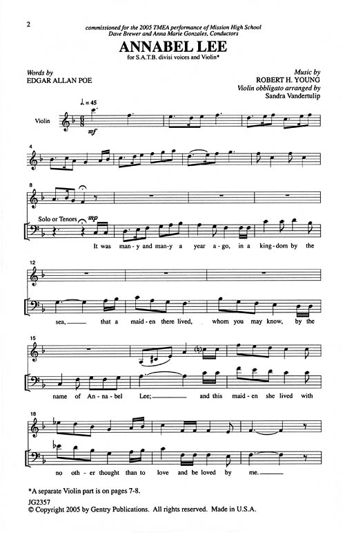 Annabel Lee Sheet Music By Robert Young Sku 08739830 Stanton S Sheet Music