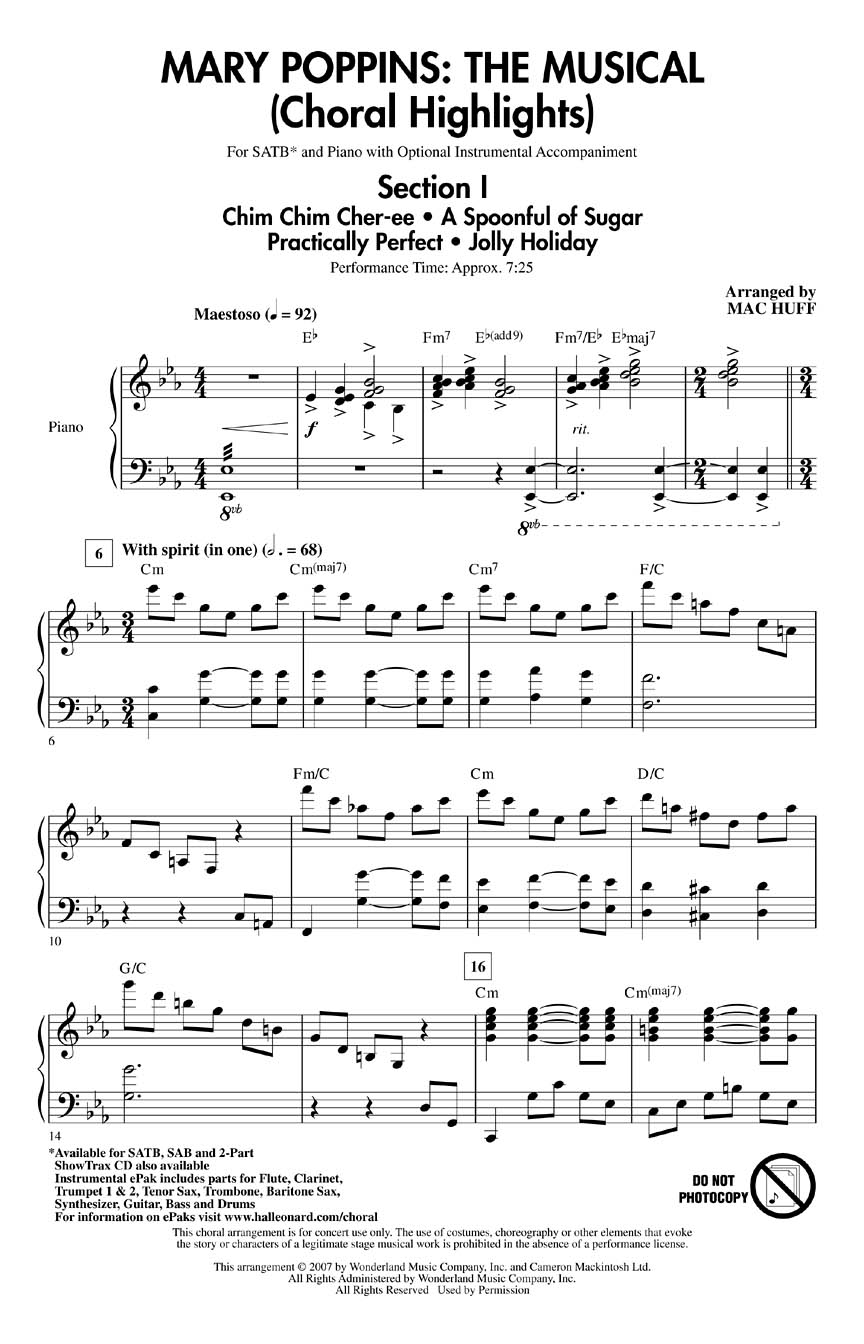 Mary Poppins The Musical (Medley) Sheet Music by Linda Eder (SKU