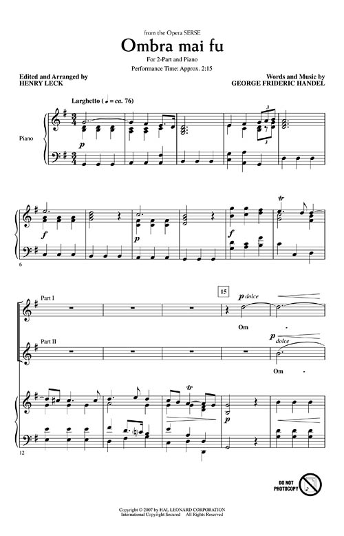 Ombra Mai Fu Sheet Music by Henry Leck (SKU 08747279) Stanton's
