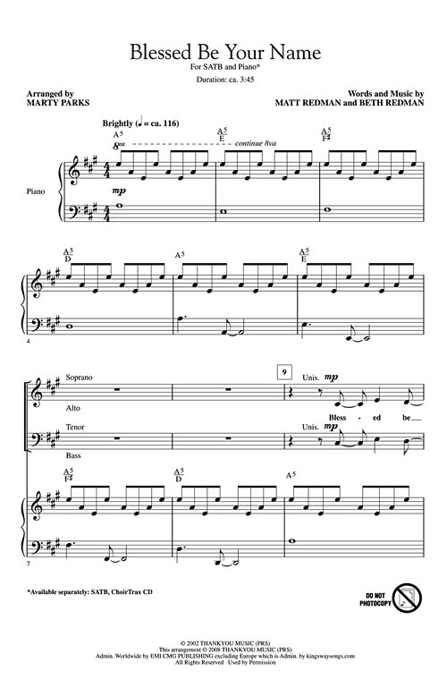 Blessed Be Your Name Sheet Music by Marty Parks (SKU: 08749016