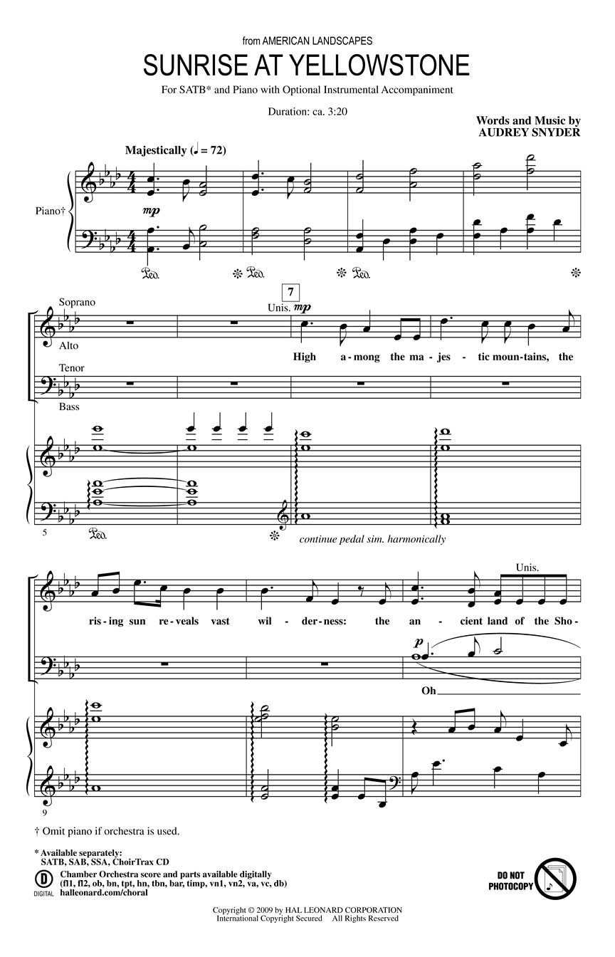 Sunrise At Yellowstone Sheet Music by Audrey Snyder (SKU 08750086