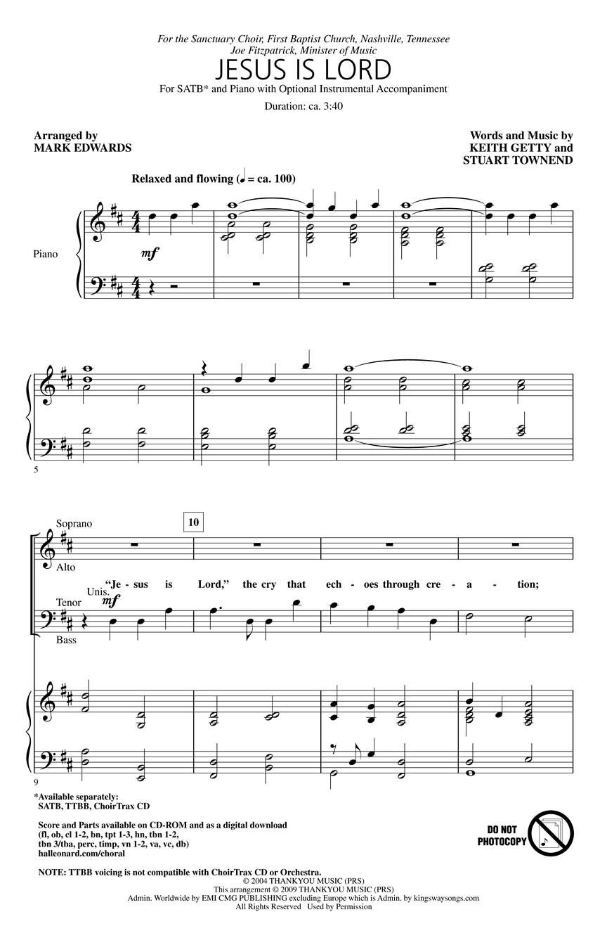 Jesus Is Lord Sheet Music by Mark Edwards (SKU: 08750204) - Stanton's ...