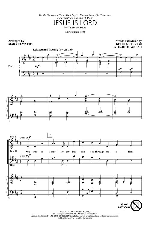Jesus Is Lord Sheet Music by Mark Edwards (SKU 08750205) Stanton's