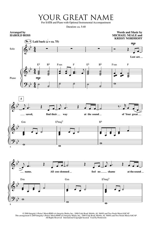 Your Great Name Sheet Music by Harold Ross (SKU: 08750437) - Stanton's ...