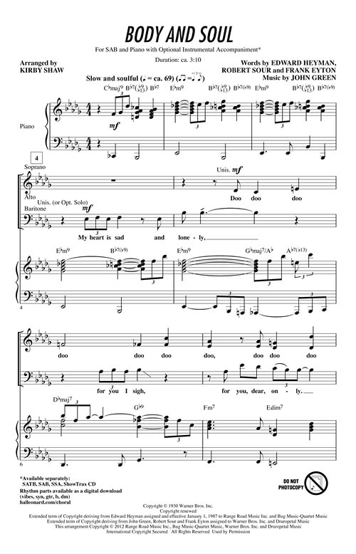 Body and Soul Sheet Music by Kirby Shaw (SKU 08754096) Stanton's