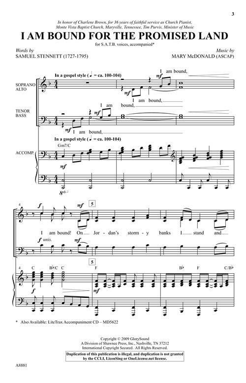 I Am Bound For The Promised Land Sheet Music By Mary Mcdonald Sku 35010012 Stanton S Sheet Music stanton s sheet music